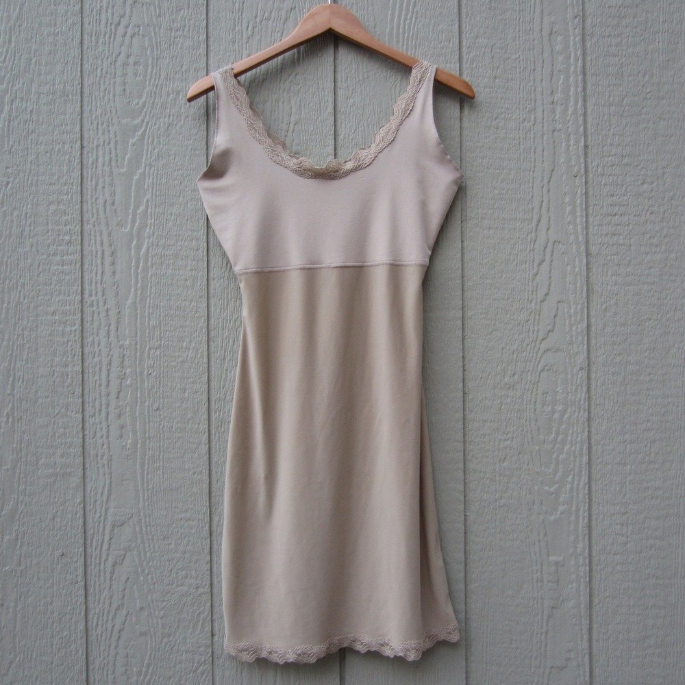 Spanx Shapewear Slip Dress Hide sleek Nude Cream Lace Trim